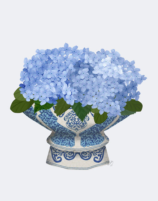 Chinoiserie Pot and Blue Hydrangea, Art Print, Canvas art | FabFunky