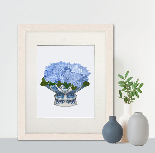 Chinoiserie Pot and Blue Hydrangea, Art Print, Canvas art | Print 14x11inch