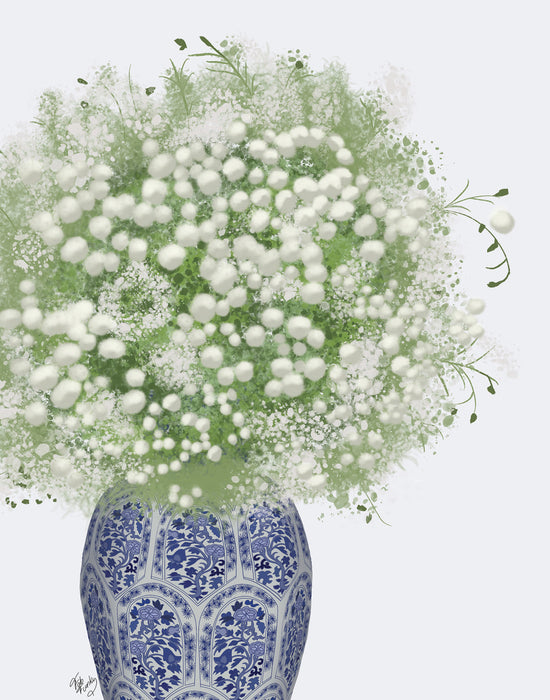 Gypsophelia Bouquet in Chinoiserie Vase, Offset, Art Print, Canvas art | FabFunky
