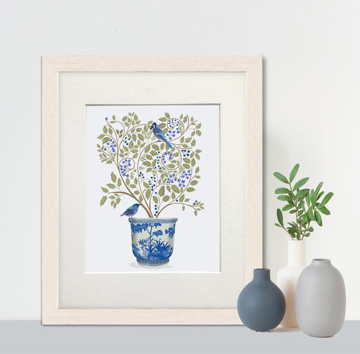 Blueberry Tree in Chinoiserie Planter, Art Print, Canvas art | Print 14x11inch