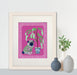 Chinoiserie Pug and Cherry Blossom On Pink, Art Print, Canvas art | Print 14x11inch