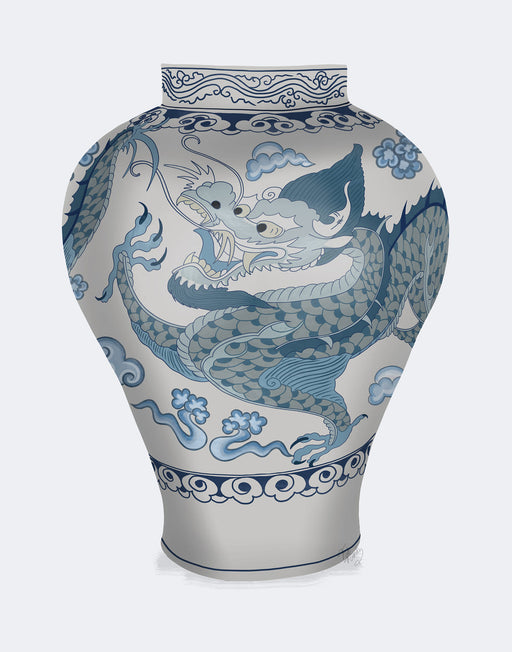 Dragon Chinoiserie Vase in Blue, Art Print, Canvas art | FabFunky