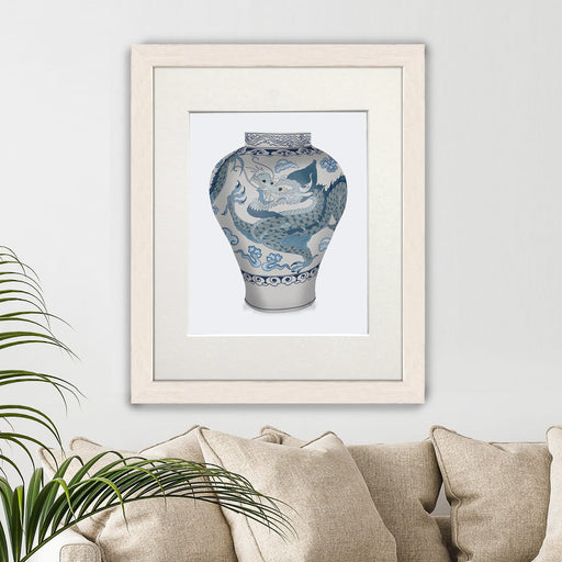 Dragon Chinoiserie Vase in Blue, Art Print, Canvas art | Print 14x11inch