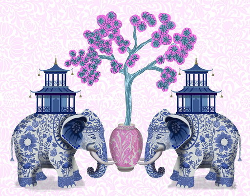 Chinoiserie Elephants and Cherry Blossom, Art Print, Canvas art | FabFunky
