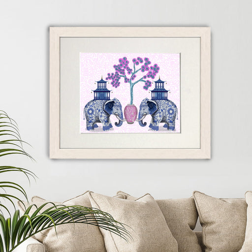 Chinoiserie Elephants and Cherry Blossom, Art Print, Canvas art | Print 14x11inch
