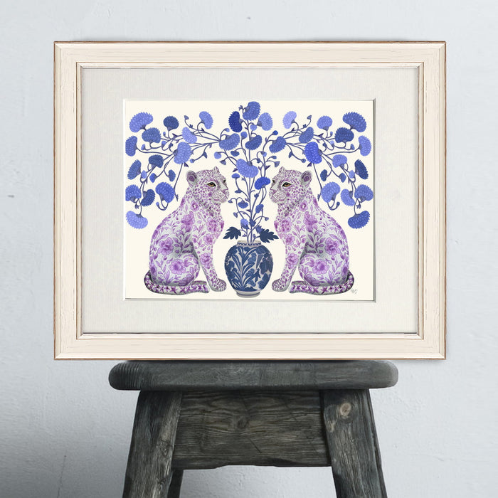 Chinoiserie Leopard Twins on Cream, Art Print, Canvas art | Print 14x11inch