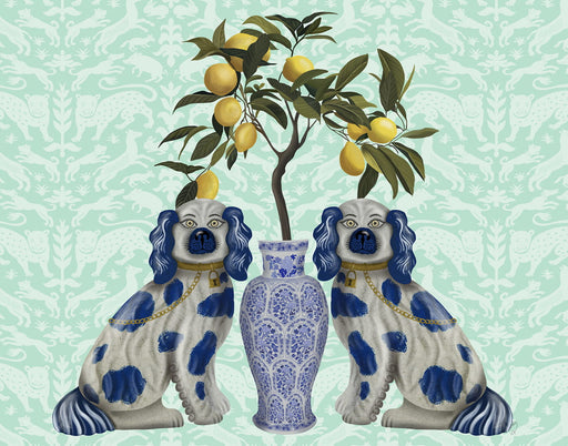Staffordshire Dog Twins And Lemon Tree, Chinoiserie Art Print, Canvas art | FabFunky