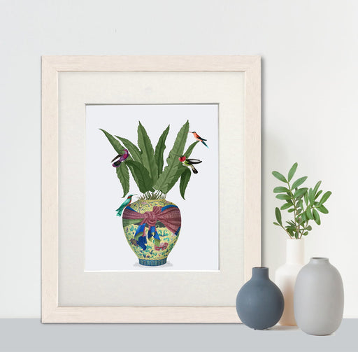 Chinoiserie Ginger Jar, Bright Ribbon and Hummingbirds, Art Print, Canvas art | Print 14x11inch