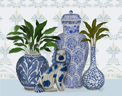 Chinoiserie Group With Staffordshire Dog, Art Print, Canvas art | FabFunky