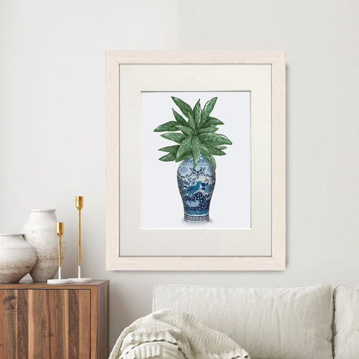Cockerel Vase with Chinese Evergreen, Chinoiserie Art Print, Canvas art | Print 14x11inch