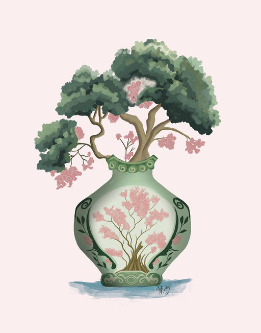 Pink Green Vase 2, Chinoiserie Art Print, Canvas art | FabFunky