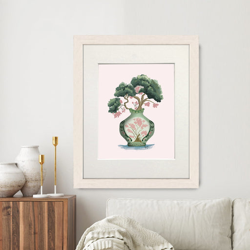 Pink Green Vase 2, Chinoiserie Art Print, Canvas art | Print 14x11inch