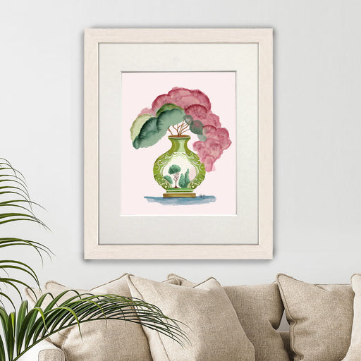 Pink Green Vase 3, Chinoiserie Art Print, Canvas art | Print 14x11inch