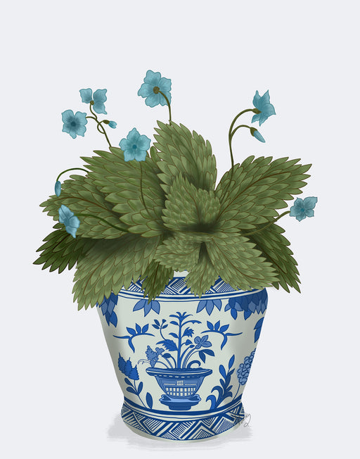 Chinoiserie Planter with Blue Flower Plant, Art Print, Canvas art | FabFunky