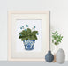 Chinoiserie Planter with Blue Flower Plant, Art Print, Canvas art | Print 14x11inch
