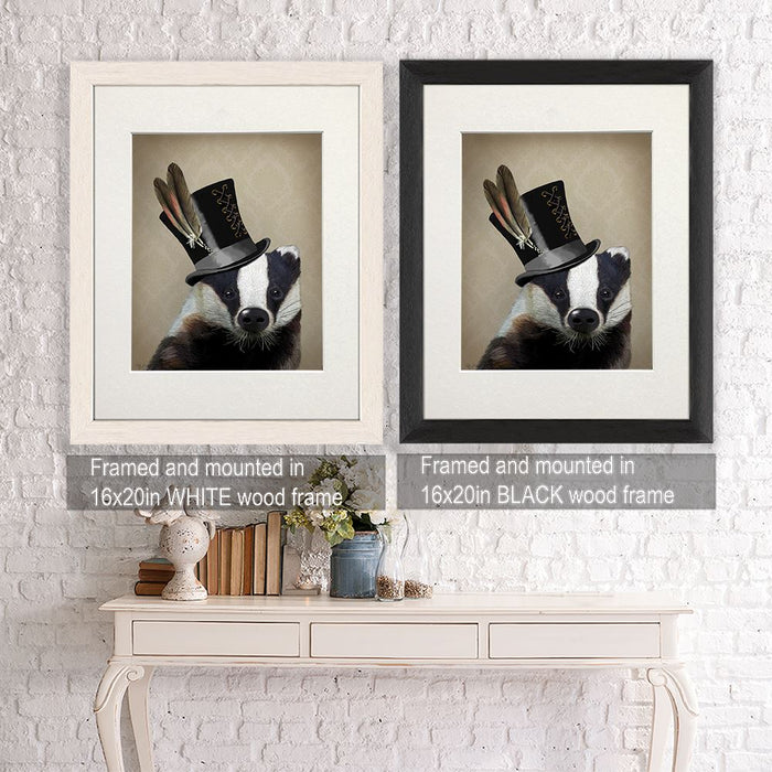 Steampunk Badger in Top Hat, Art Print, Canvas Wall Art | Print 24x36in