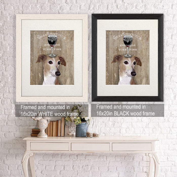 Greyhound, Dog Au Vin, Dog Art Print, Wall art | Framed Black