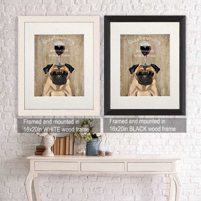 Pug, Dog Au Vin, Dog Art Print, Wall art | Framed Black