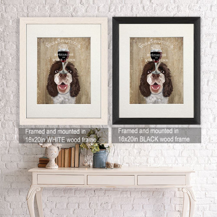 Springer Spaniel, Dog Au Vin, Dog Art Print, Wall art | Framed Black