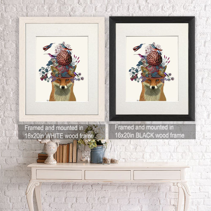 Fox Birdkeeper with Artichoke, Art Print, Canvas Wall Art | Framed White