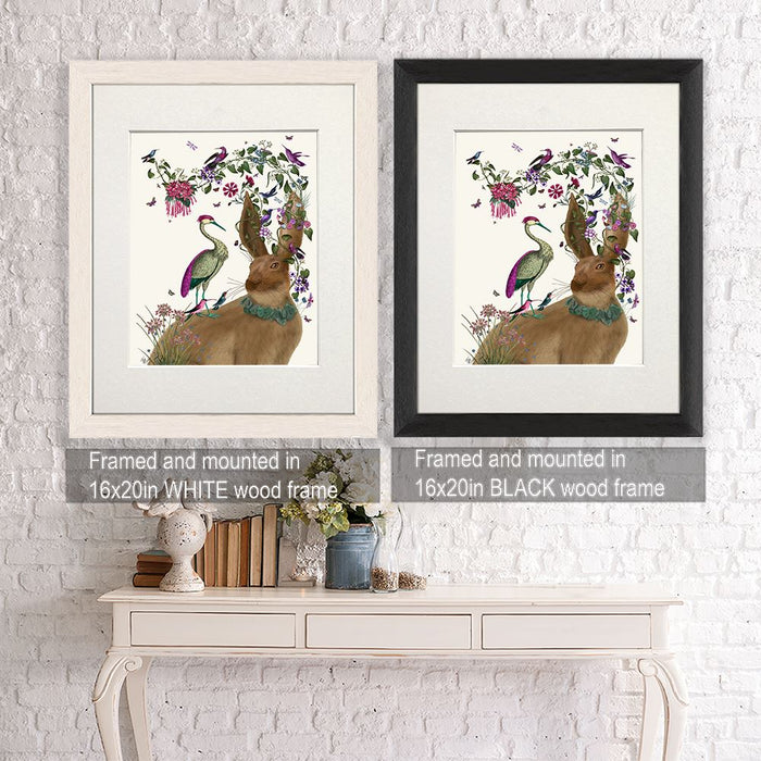 Hare Birdkeeper and Heron, Art Print, Canvas Wall Art | Framed White
