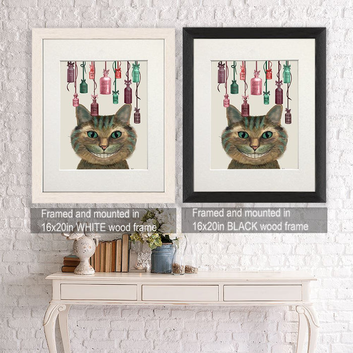 Cheshire Cat and Bottles, Art Print, Canvas Wall Art