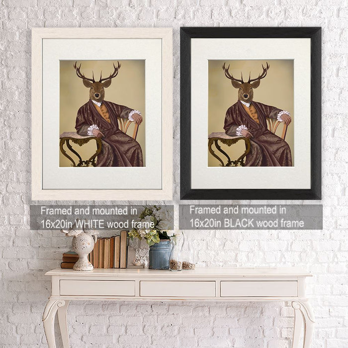 Illustrious Deer, Art Print, Canvas Wall Art | Framed White