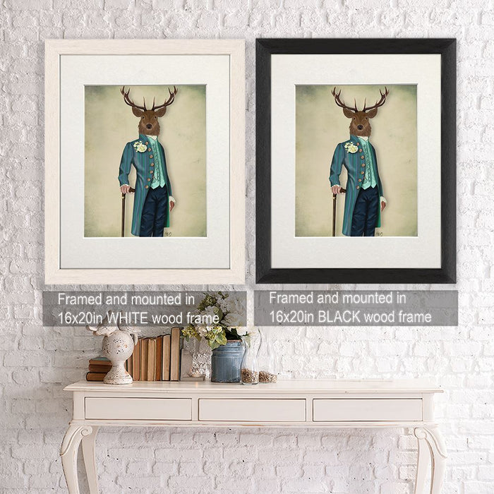 Flamboyant Deer, Art Print, Canvas Wall Art | Framed White