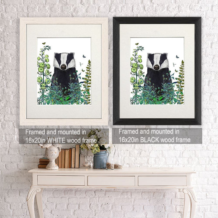 Badger In The Garden, Animal Art Print, Wall Art | Print 18x24inch