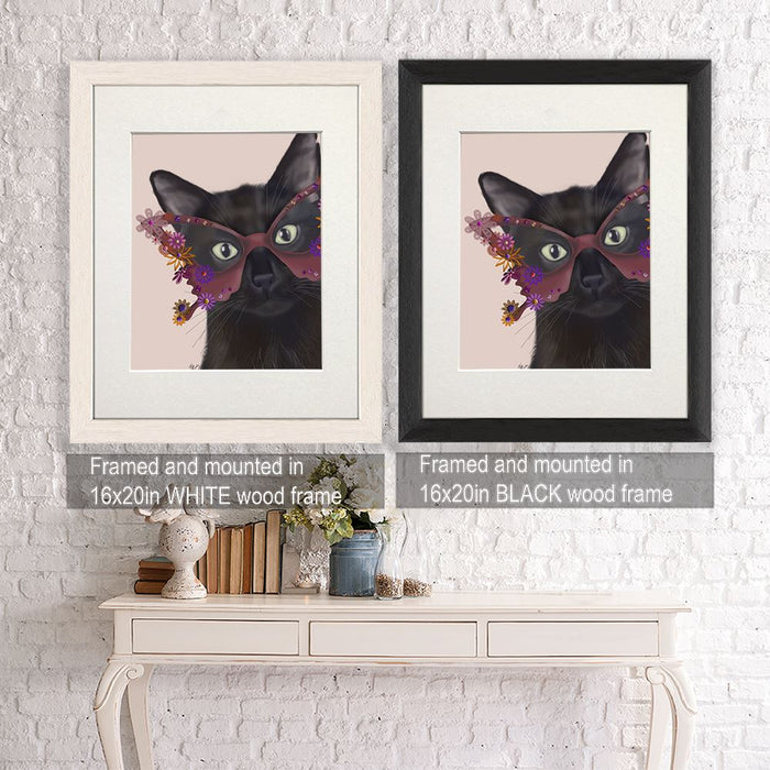 Cat and Flower Glasses, Art Print, Canvas Wall Art