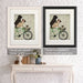 Pugs on Bicycle, Dog Art Print, Wall art | Framed Black