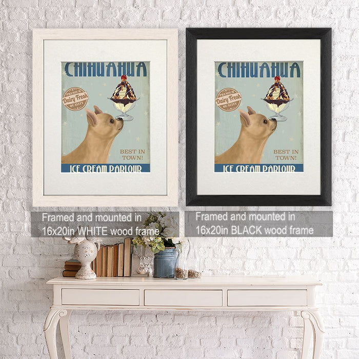 Chihuahua, Fawn, Ice Cream, Dog Art Print, Wall art | Framed Black