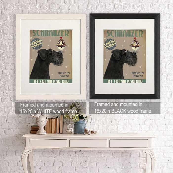 Schnauzer, Black, Ice Cream, Dog Art Print, Wall art | Framed Black