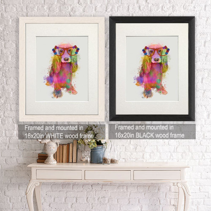 Cocker Spaniel Rainbow Splash, Full, Dog Art Print, Wall art | Framed Black