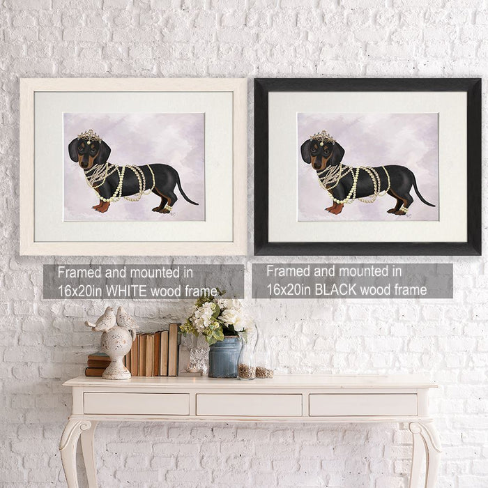 Dachshund and Pearls, Dog Art Print, Wall art | Framed Black