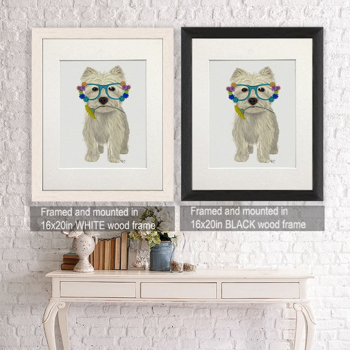 West Highland Terrier Flower Glasses, Dog Art Print, Wall art | Framed Black