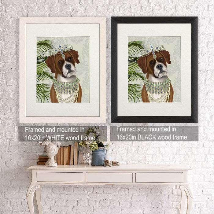 Boxer and Tiara, Portrait, Dog Art Print, Wall art | Framed Black