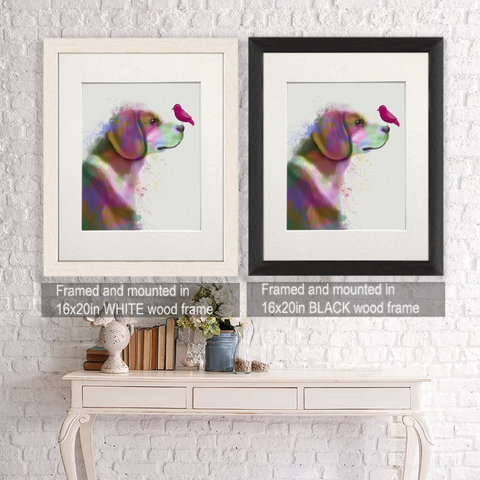 Beagle Rainbow Splash, Dog Art Print, Wall art | Framed Black