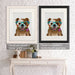 English Bulldog and Flower Glasses, Dog Art Print, Wall art | Framed Black