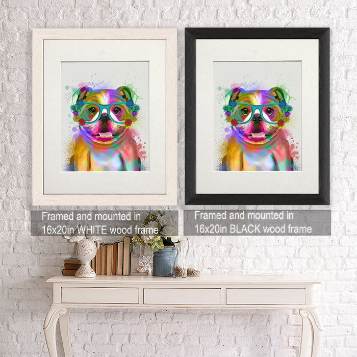 English Bulldog Rainbow Splash, Dog Art Print, Wall art | Framed Black