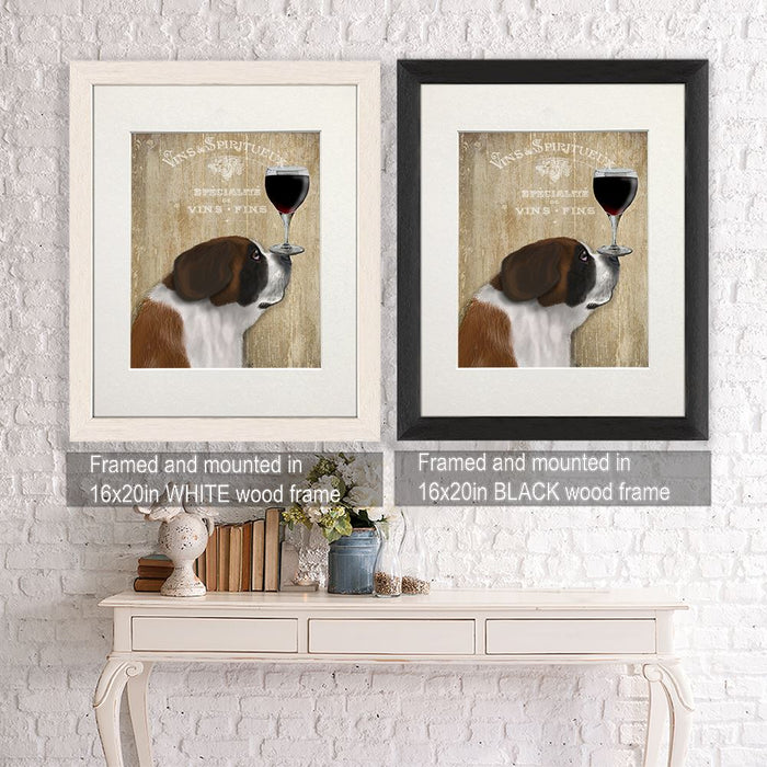 St Bernard, Dog Au Vin, Dog Art Print, Wall art | Framed Black