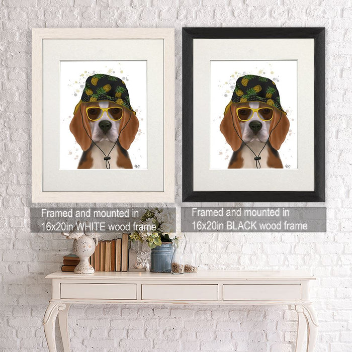 Beagle and Bucket Hat, Dog Art Print, Wall art | Framed Black