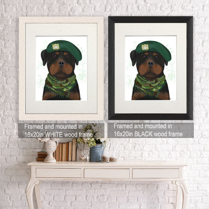 Rottweiler Military Dog, Dog Art Print, Wall art | Framed Black