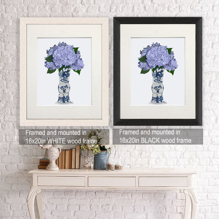 Chinoiserie Hydrangea Lilac, Blue Vase, Art Print