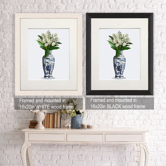 Chinoiserie Tulips White, Hyacinth White, Blue Vase, Art Print | Canvas 11x14inch