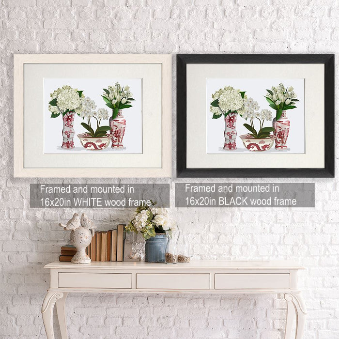 Chinoiserie Flower Trio 2, Red, Art Print
