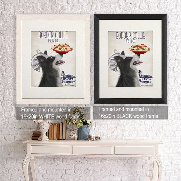 Border Collie Black White Pasta Cream, Dog Art Print, Wall art | Framed Black