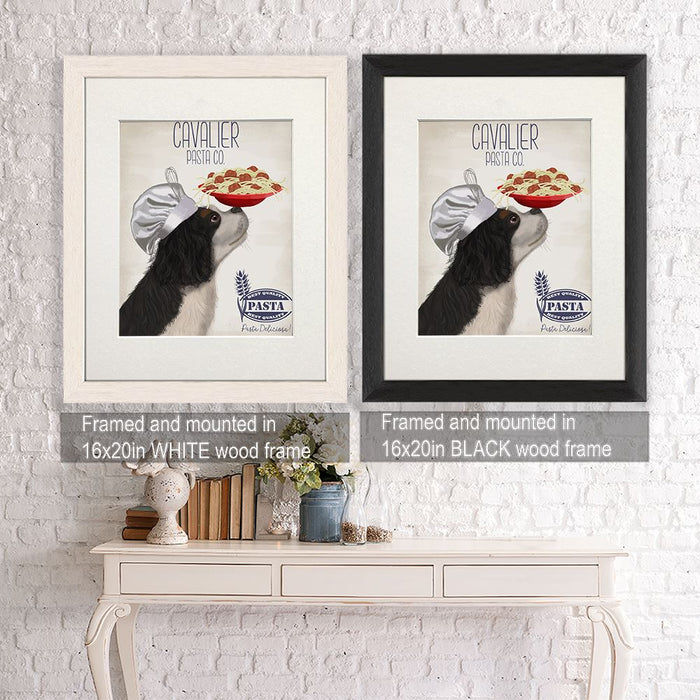 Cavalier Spaniel Black White Pasta Cream, Dog Art Print, Wall art | Framed Black