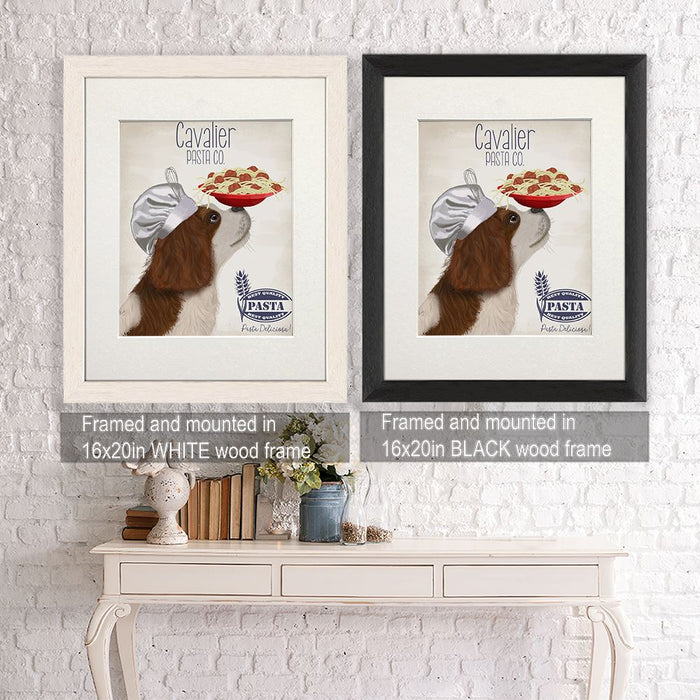 Cavalier Spaniel Brown White Pasta Cream, Dog Art Print, Wall art | Framed Black