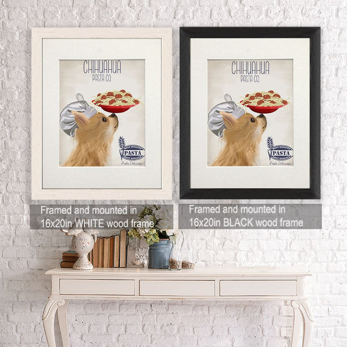 Chihuahua Long Haired Pasta Cream, Dog Art Print, Wall art | Framed Black